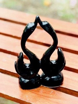 Vintage 1970's Art Deco Style Black Glazed Ceramic Swans Kissing Made In Japan 11