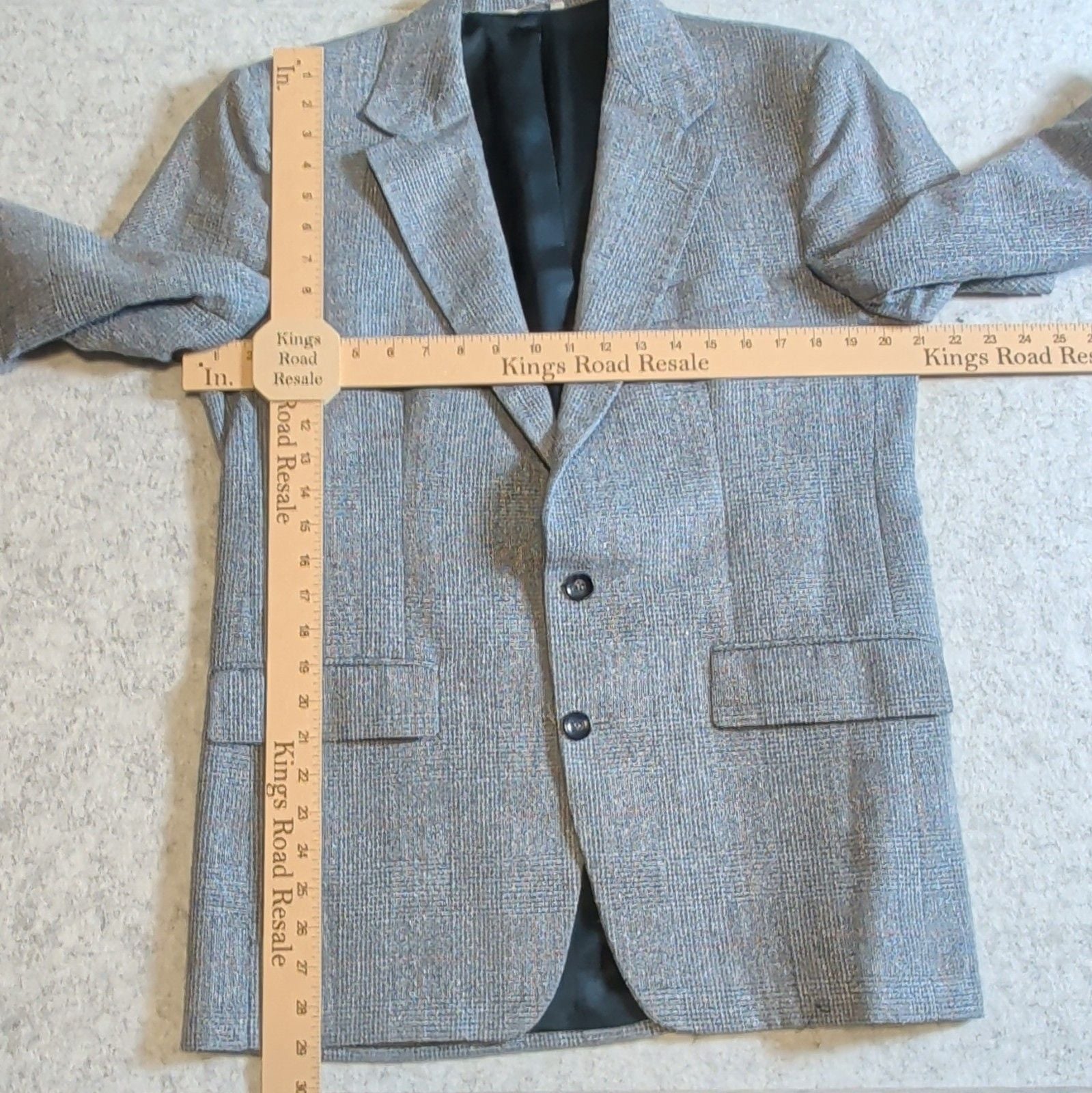 Vintage 40R Sport Coat Made in USA Plaid Blazer Grey Blue Addis Deys Syracuse 12