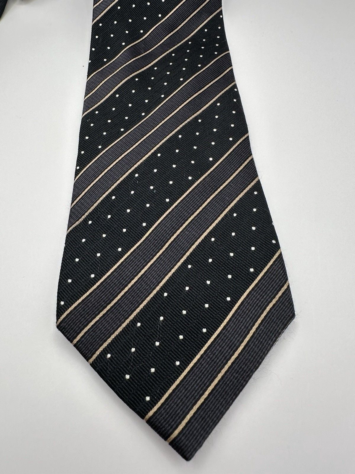 ERMENEGILDO ZEGNA COUTURE Gray Striped Silk Tie Polla Dots ITALY 9