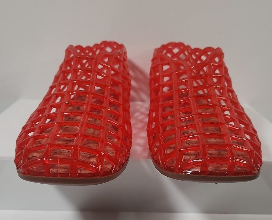 Red Transparent Lattice Flat Slip-On Shoes 6