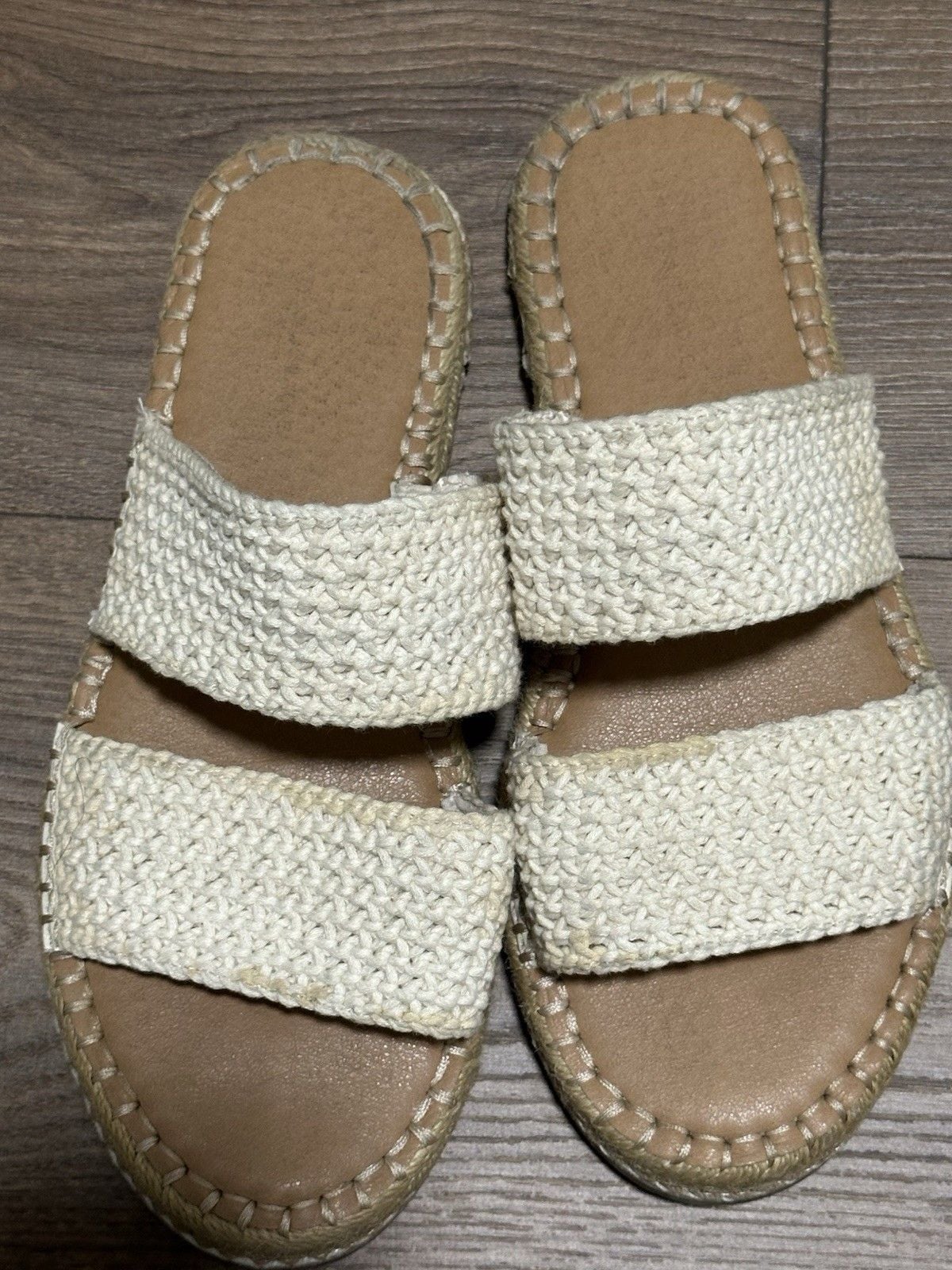 American Eagle Crochet Espadrille Slide Sandals Womens Beige Cream Slip On Sz 7 7