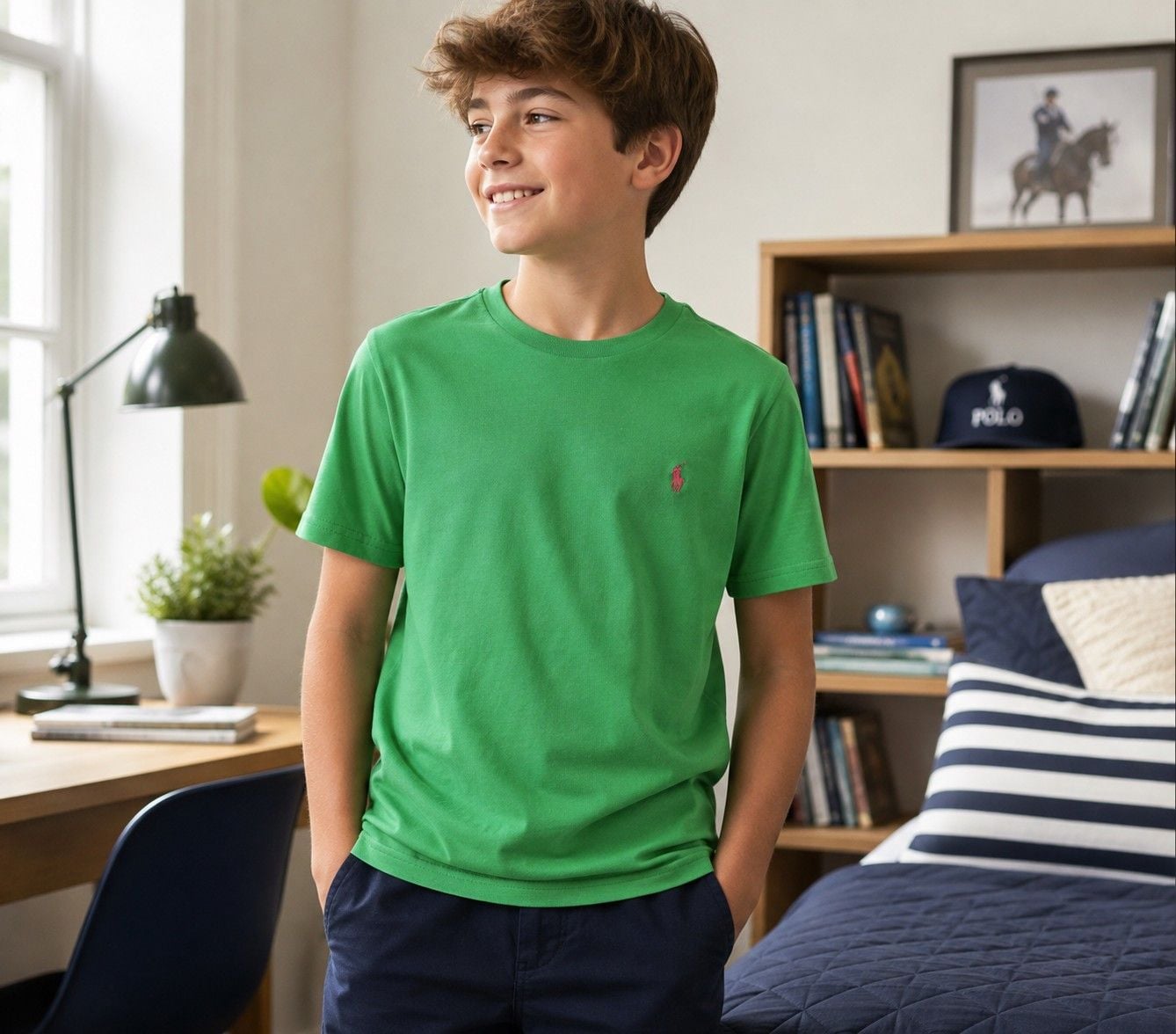 Polo Ralph Lauren Boys T-Shirt Size M 10-12 Green Short Sleeve Embroidered Pony 2