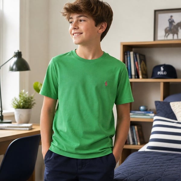 Polo Ralph Lauren Boys T-Shirt Size M 10-12 Green Short Sleeve Embroidered Pony