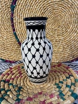 keffiyeh Palestinian Ceramic Vase 9x4 inch Hand Painted and Handmade in 1