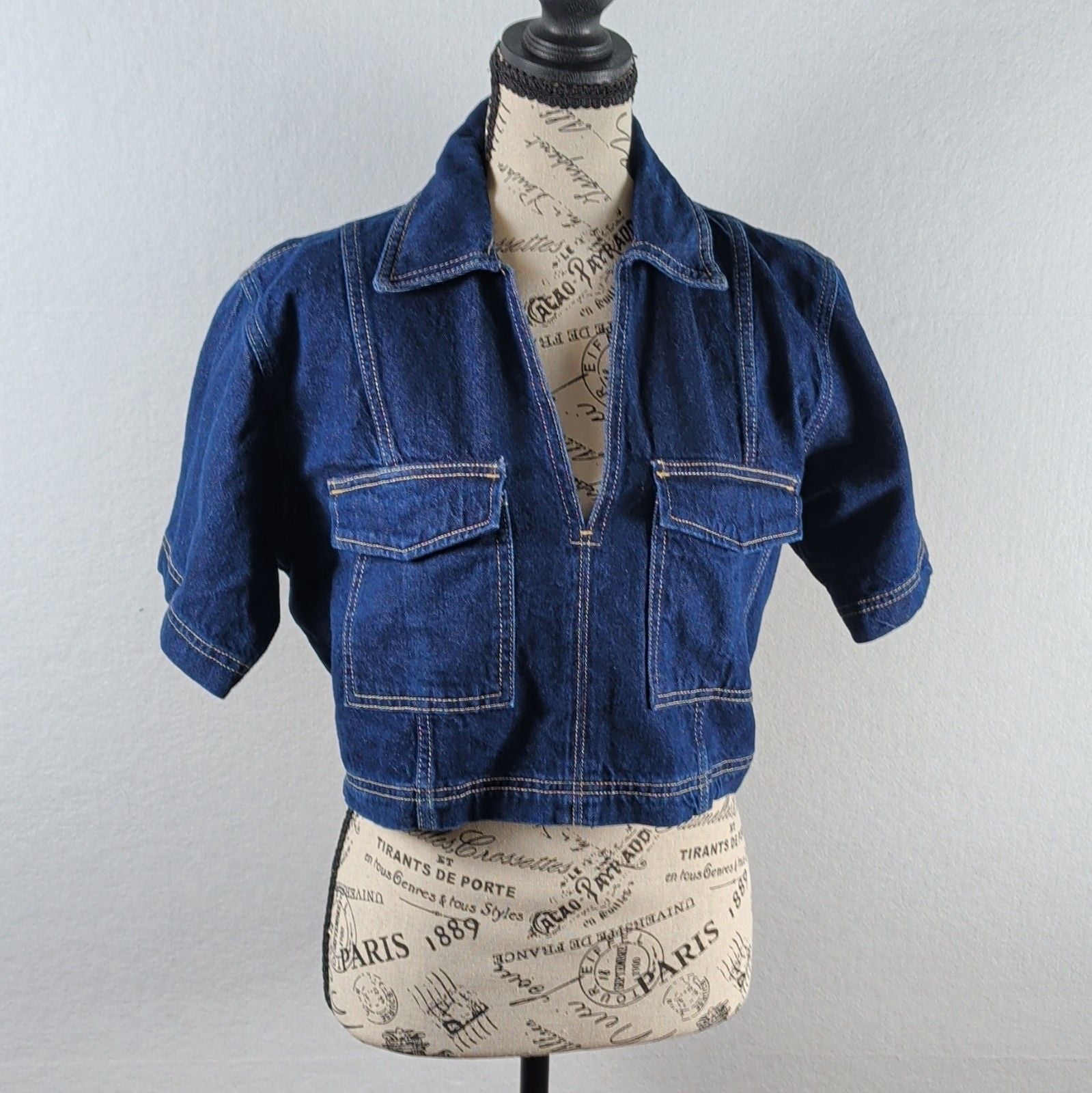 Zara Denim Two Piece Set Crop Shirt Small Wrap Skort Medium Z1975 Co Ord Blue 12