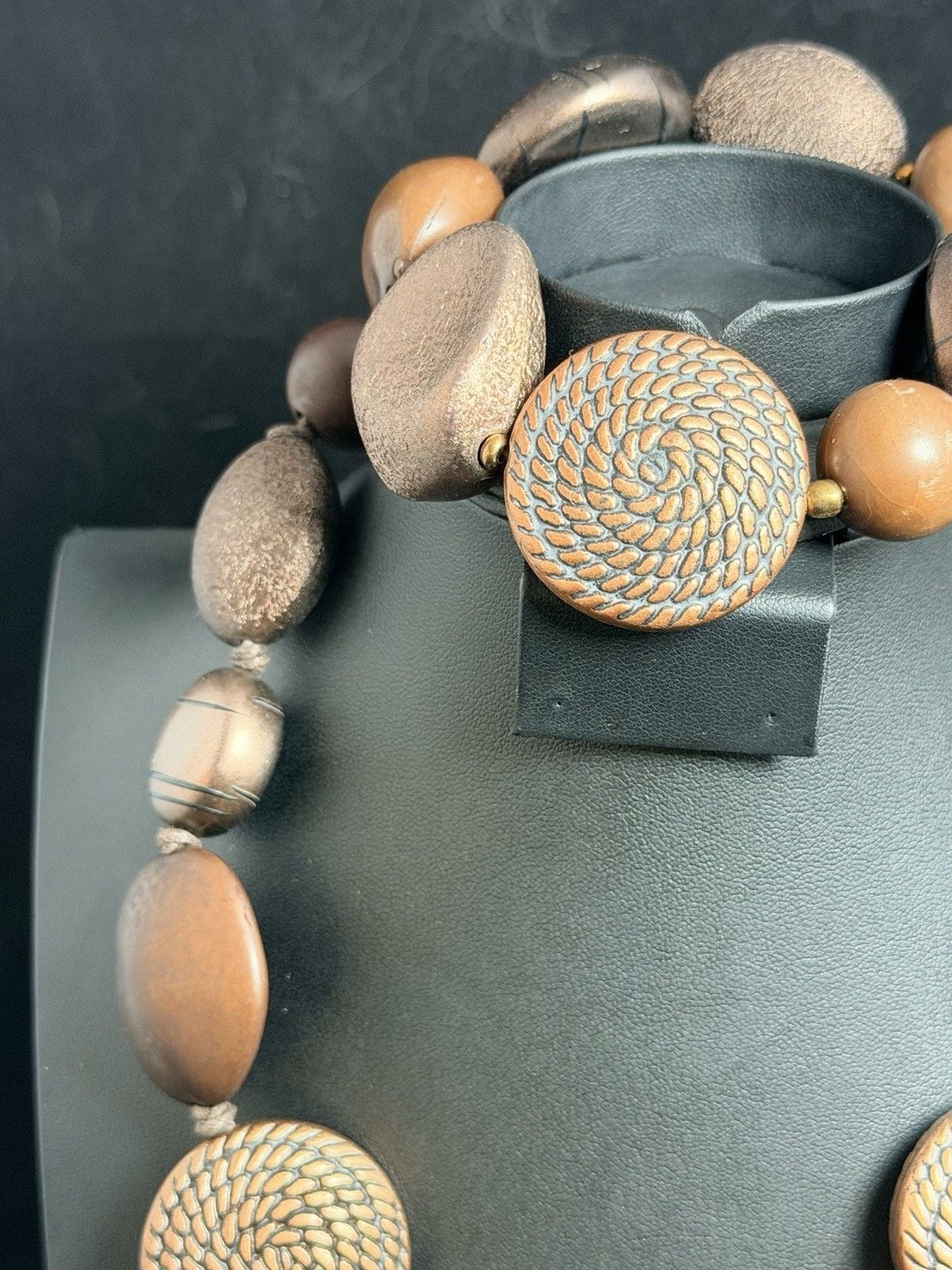 Vintage 1980s Heavy Chunky Matte Copper Bronze Statement Necklace & Bracelet Set 8