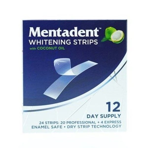 Mentadent Gentle Teeth Whitening 24 Strips (12 Day) with Coconut Oil for sensiti