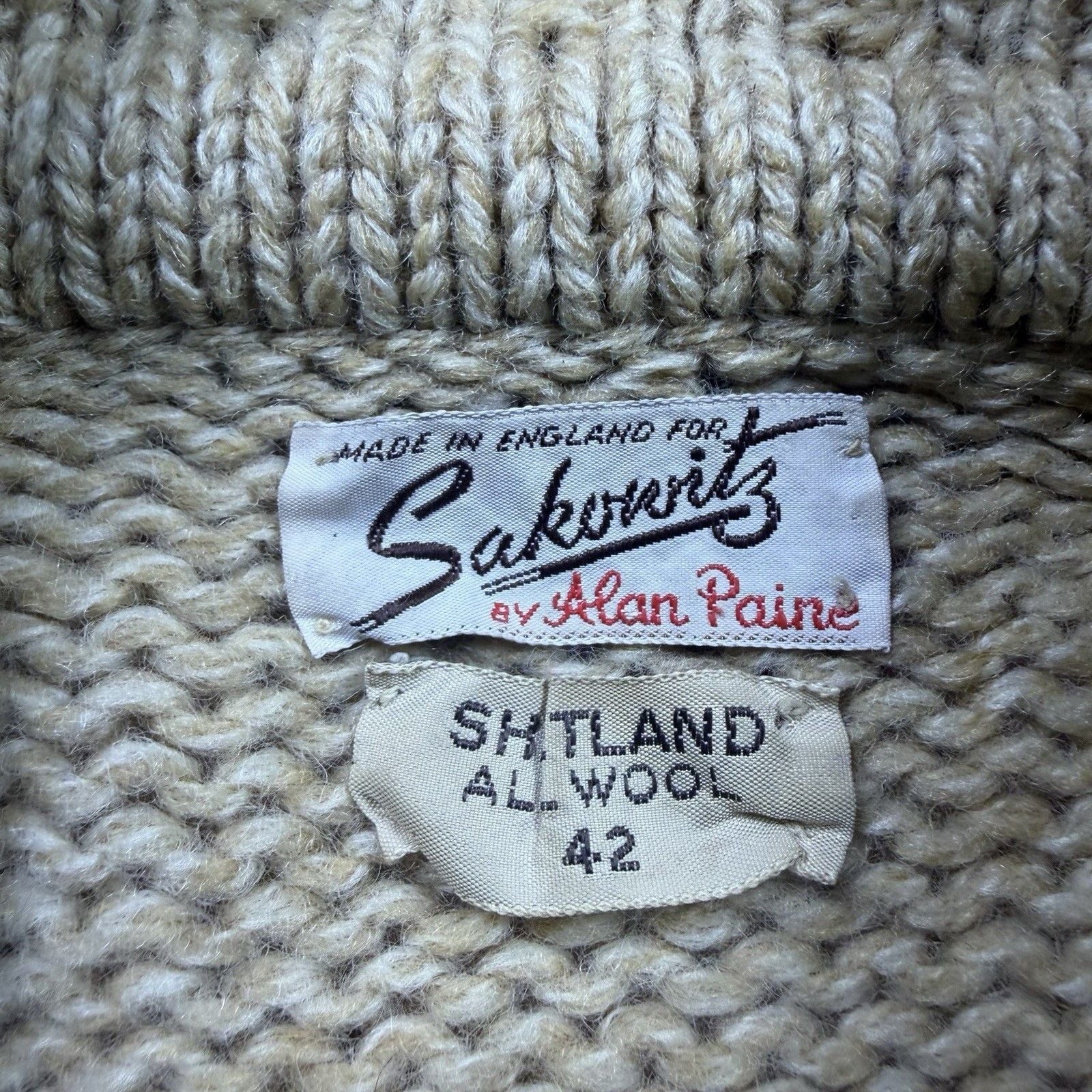 Vintage Alan Paine Shetland Wool Cardigan Mens 42 England Shawl Collar 60s 70s 4