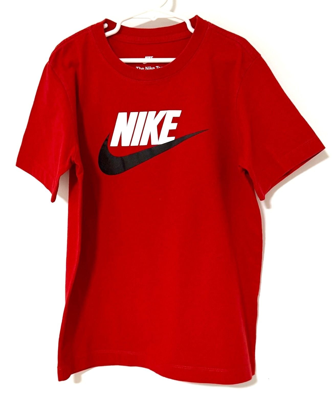 Nike Boys T-Shirt Size M 10-12 Red Big Logo Swoosh Short Sleeve Cotton 2