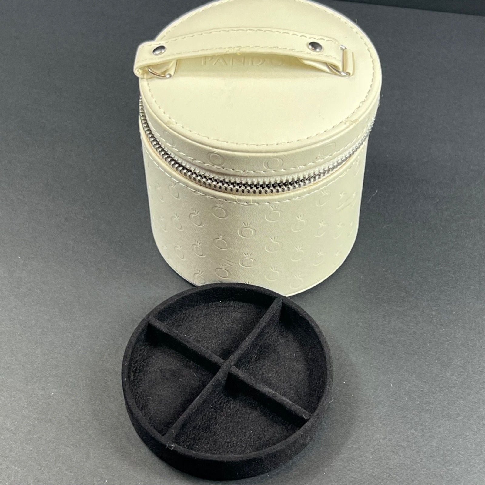 Pandora Round 3.75" Travel Jewelry Case with Zipper Removable Tray and Mirror 13