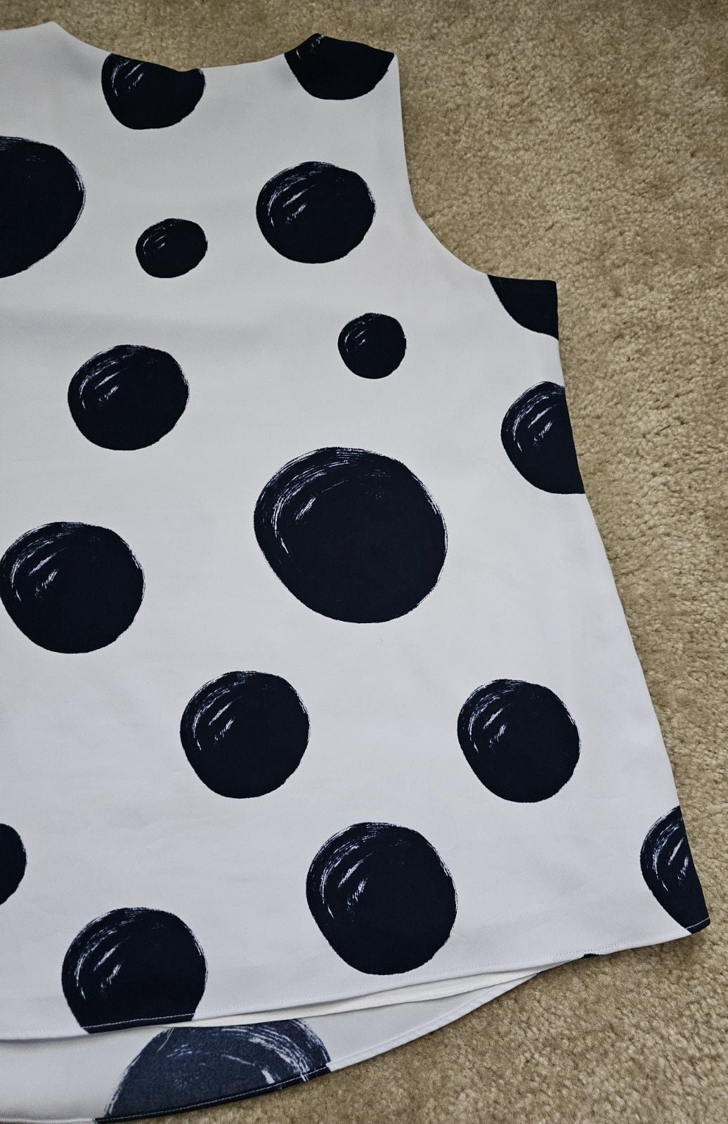 Alfani Women's Size 14 White Black Polka Dot Sleeveless Blouse Asymmetrical Sash 9