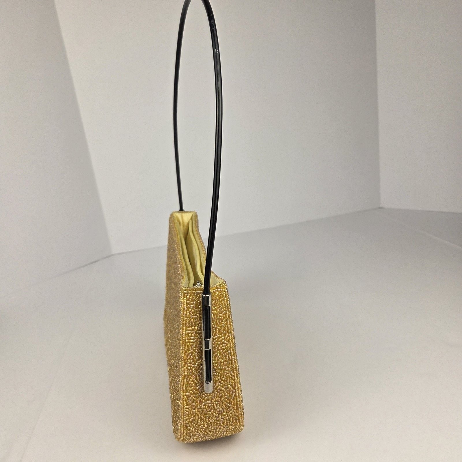 Vintage Yellow Glass Seed Beaded Baguette Shoulder Bag 1960s Mod Evening 3
