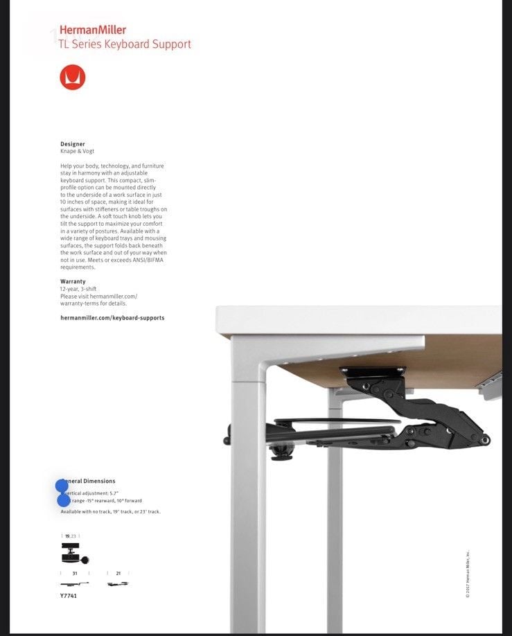 Herman Miller TL Series Office Desk Adjustable Swivel Keyboard Support 4