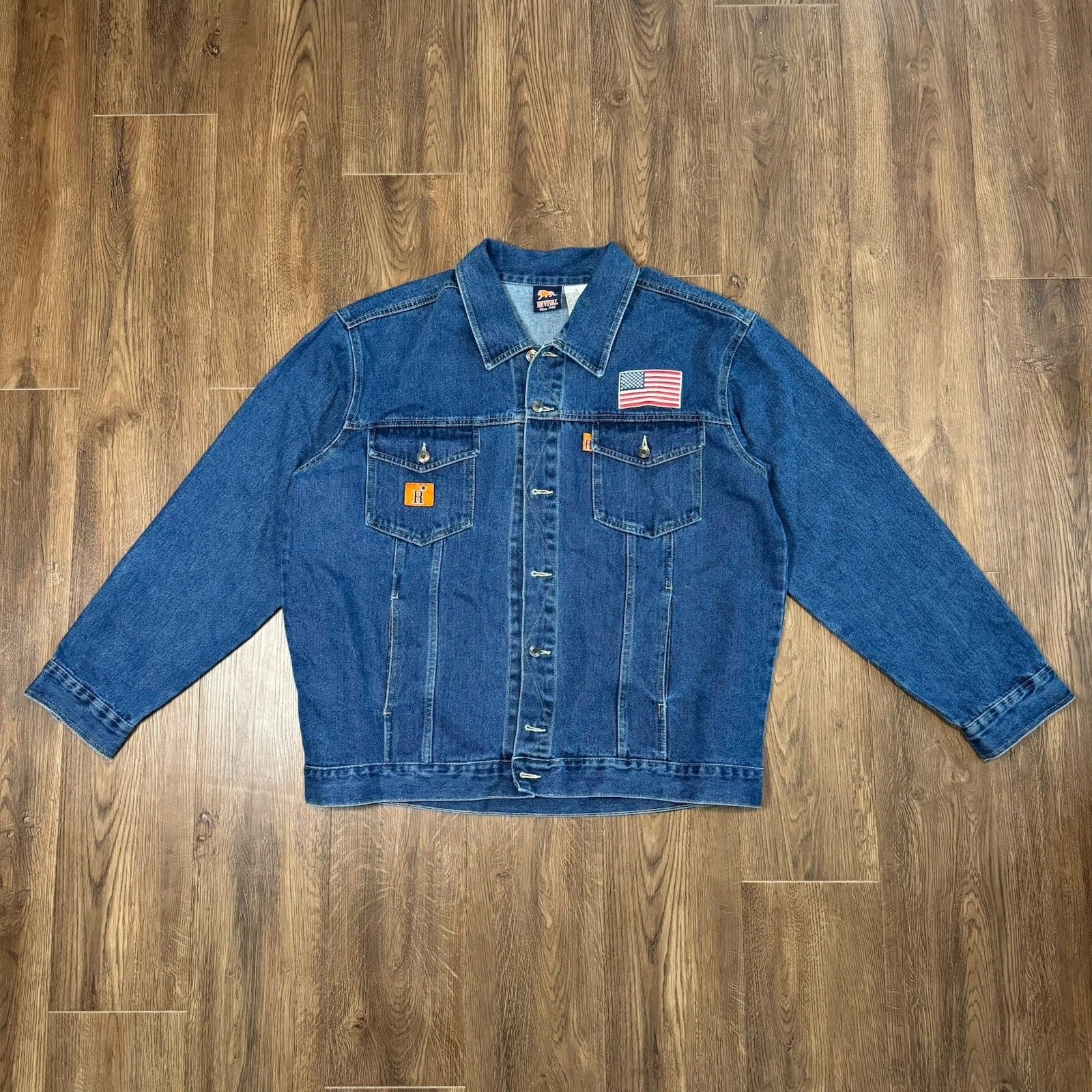 Usa Made Mens Denim Jacket XL Revival Usa Patch American Vintage Look 3