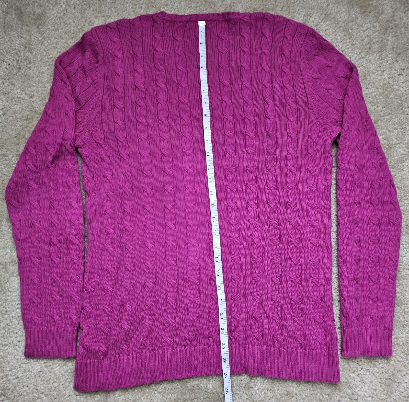 Lauren Ralph Lauren Women XL Pink Cable Knit V Neck 100% Cotton Sweater 11