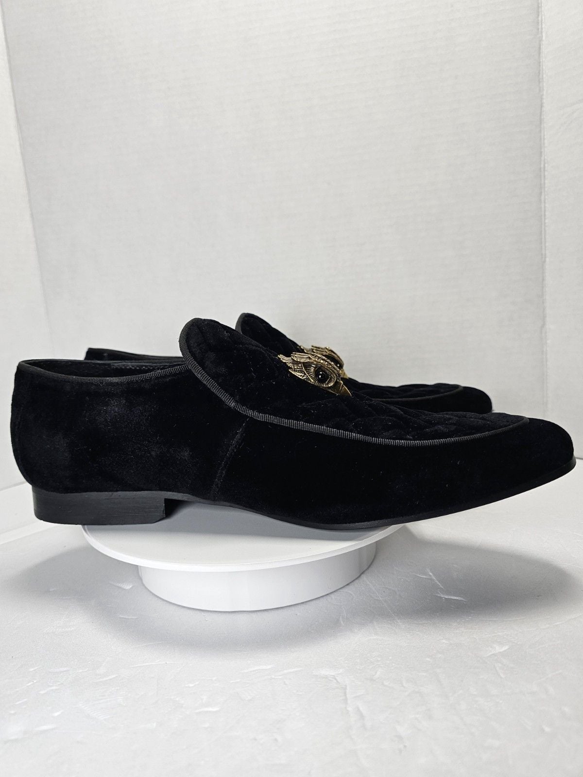 Kurt Geiger Hugh Eagle Black Velvet Loafers Gold Eagle Men’s US 9 EU 42 11
