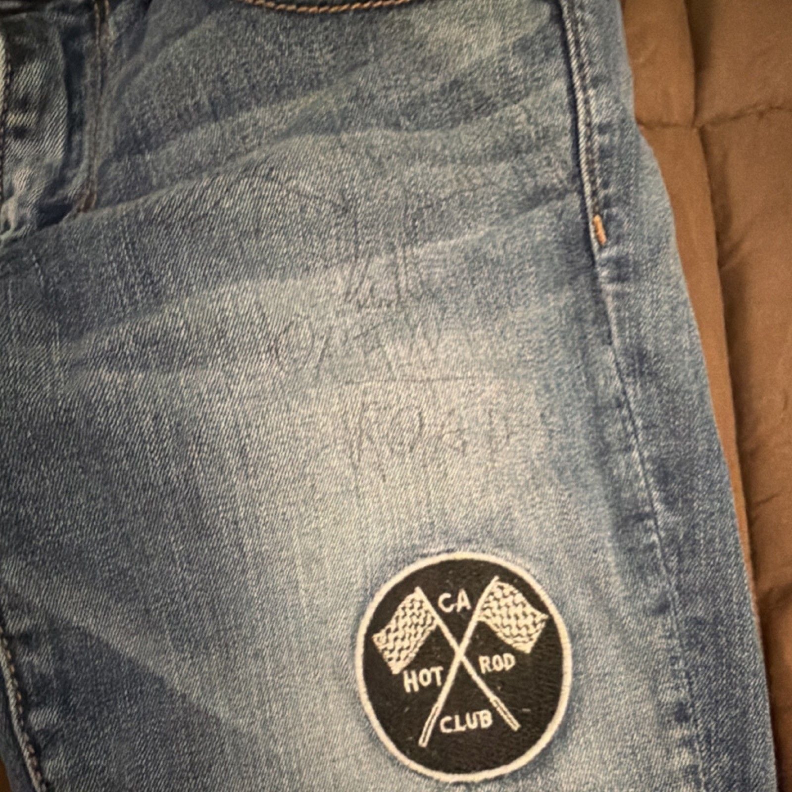 American Eagle Outfitters Women's Blue Distressed Patch Jegging Stretch Jeans 4