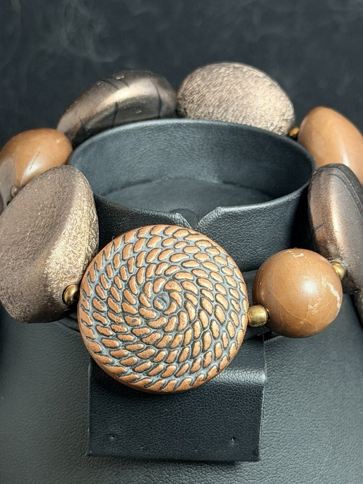 Vintage 1980s Heavy Chunky Matte Copper Bronze Statement Necklace & Bracelet Set 3