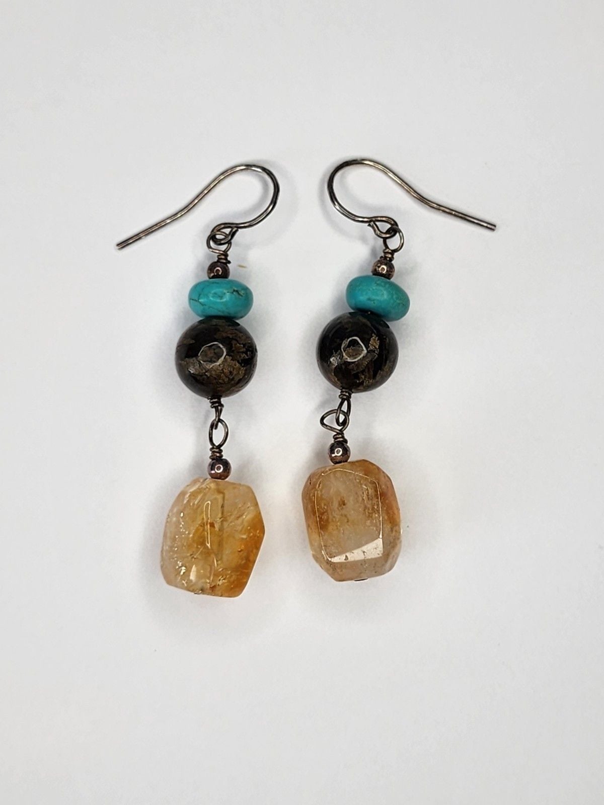 Sterling Silver Turquoise And Citrine Dangle Earrings 2