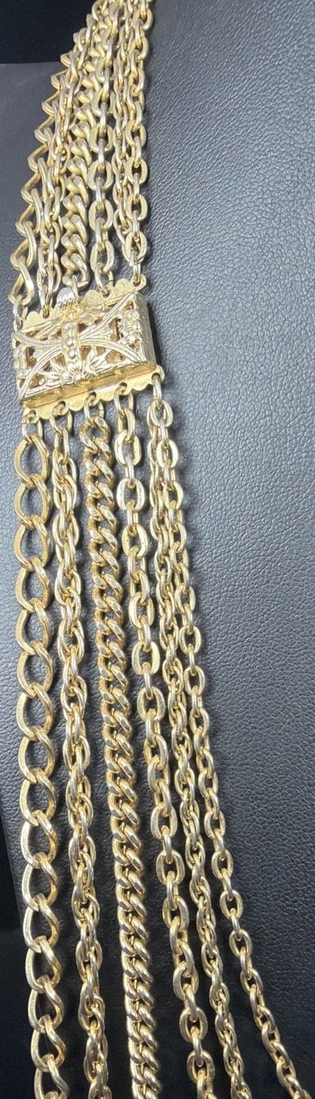 Vintage Multi Strand Gold Tone Layered 6-Chain Necklace Ornate Clasp Set 5