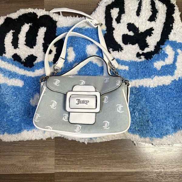 Vintage Juicy Couture Denim White Made You Look Fashion Flap Crossbody Bag