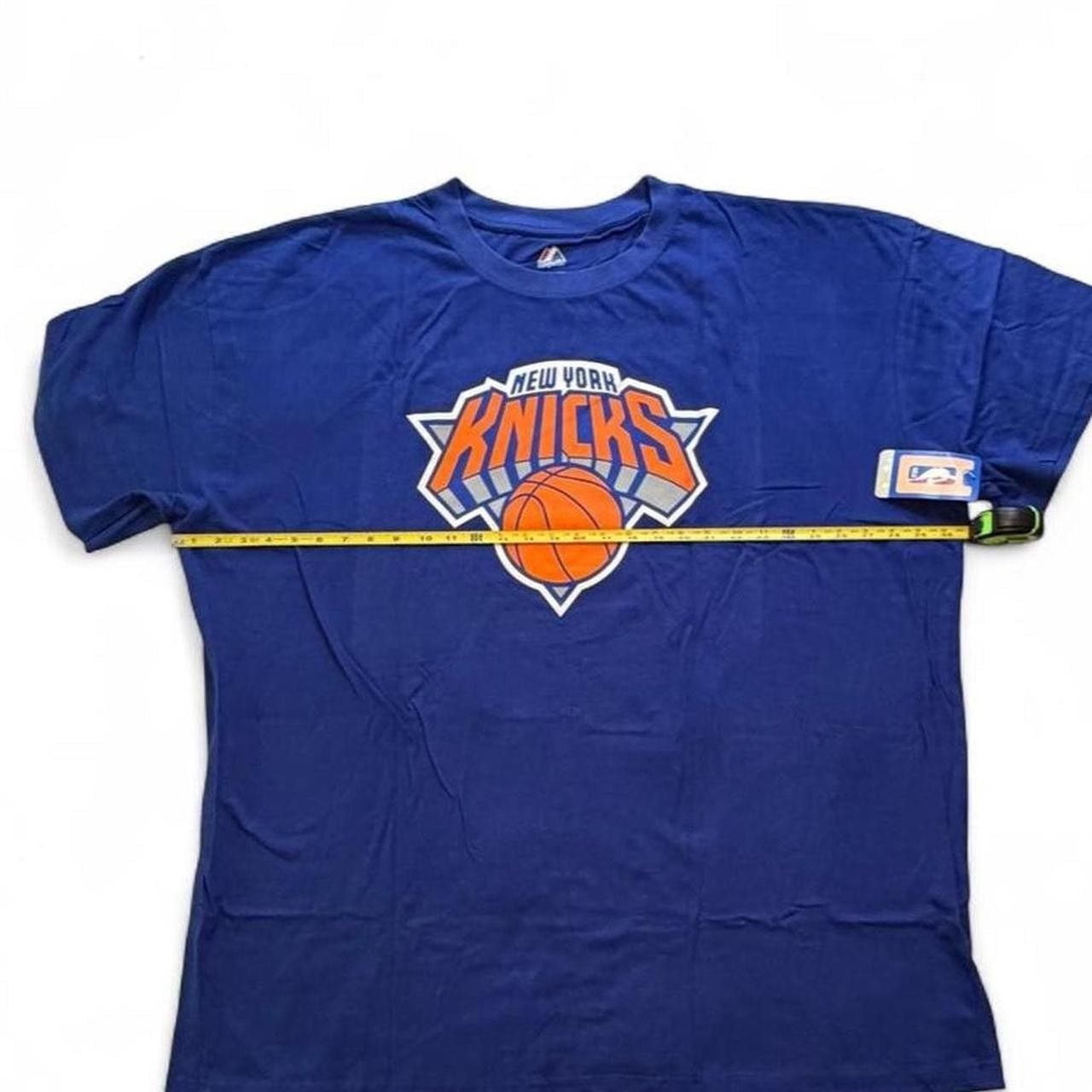 NBA New York Knicks blue t-shirt with orange basketball graphic number 7!Anthony on the back size 4XL big & tall dimensions in the pictures brand new with tags. 5