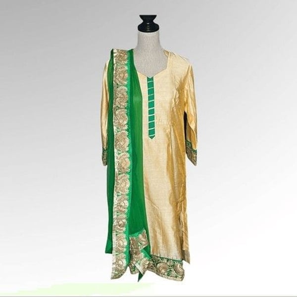 Indian/Punjabi Gold With Green Salwar Kameez 3pc Suit