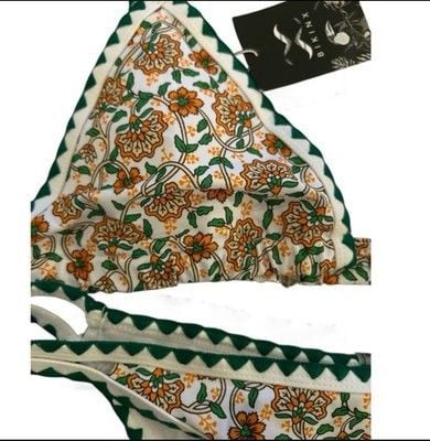 BIKINX Thong Micro Bikini Ditsy Floral Block Bandeau Green Orange Yellow Size XL 6