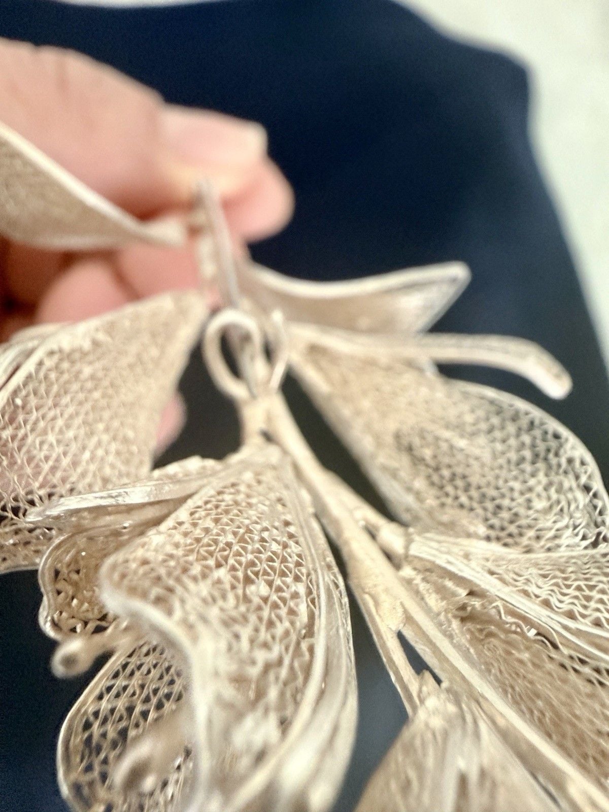 Large Vintage Silver Filigree Flower Spray Brooch Spun Mesh Portuguese 7