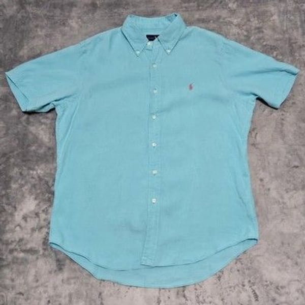 Ralph Lauren Button Down Shirt Custom Fit Mens L Aqua Blue Cotton Preppy Classic
