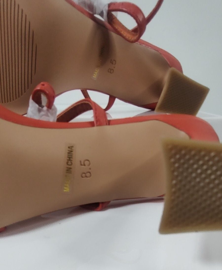 Aiunlind Orange Womens 2.5 in Kitten Low Heel, Strappy Square Open Toe, Size 8.5 8