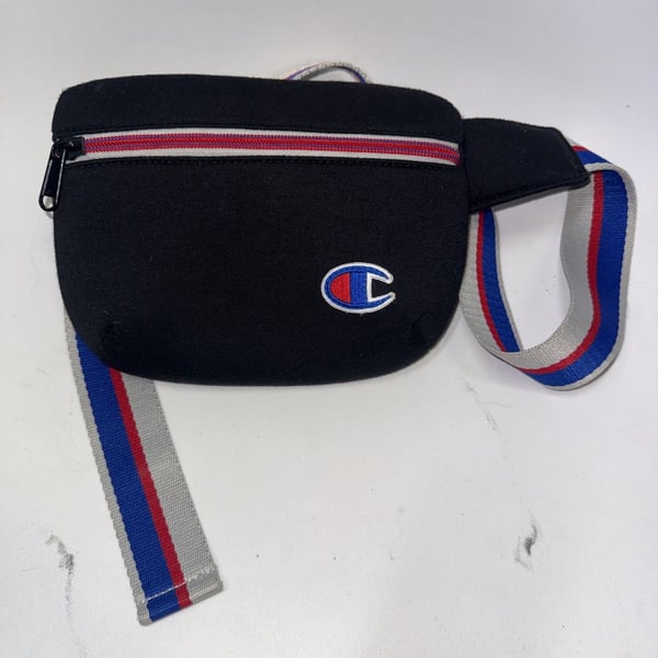 Champion Waist Bag Fanny Pack Men's Gray with Multicolor Belt 6" EUC