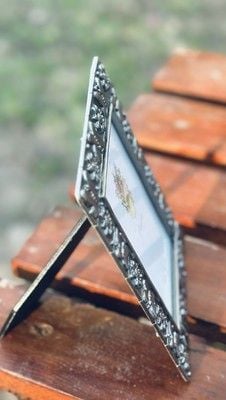 VTG NOS Amora Signed Pewter Butterfly Sunflower Geometric Picture Frame 3.5 x 5” 7