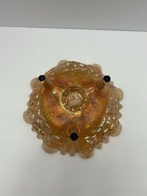 Vintage Imperial Glass Open Rose Marigold Carnival Glass 3 footed bowl 5