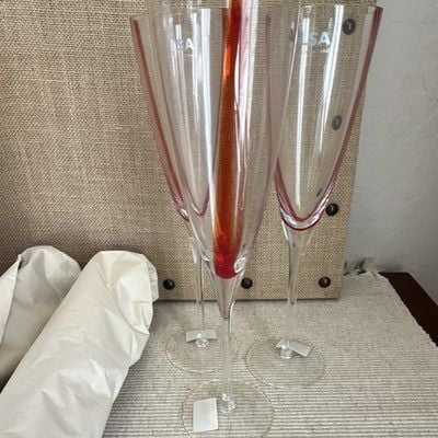 LSA International Freya Champagne Red Flutes Set of 5, Clear/Red Glass, Stemmed 5
