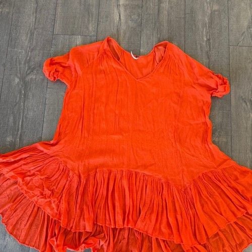 Free People Bright Orange Flowy Ruffle Dress Tunic Boho Size M Relax 3