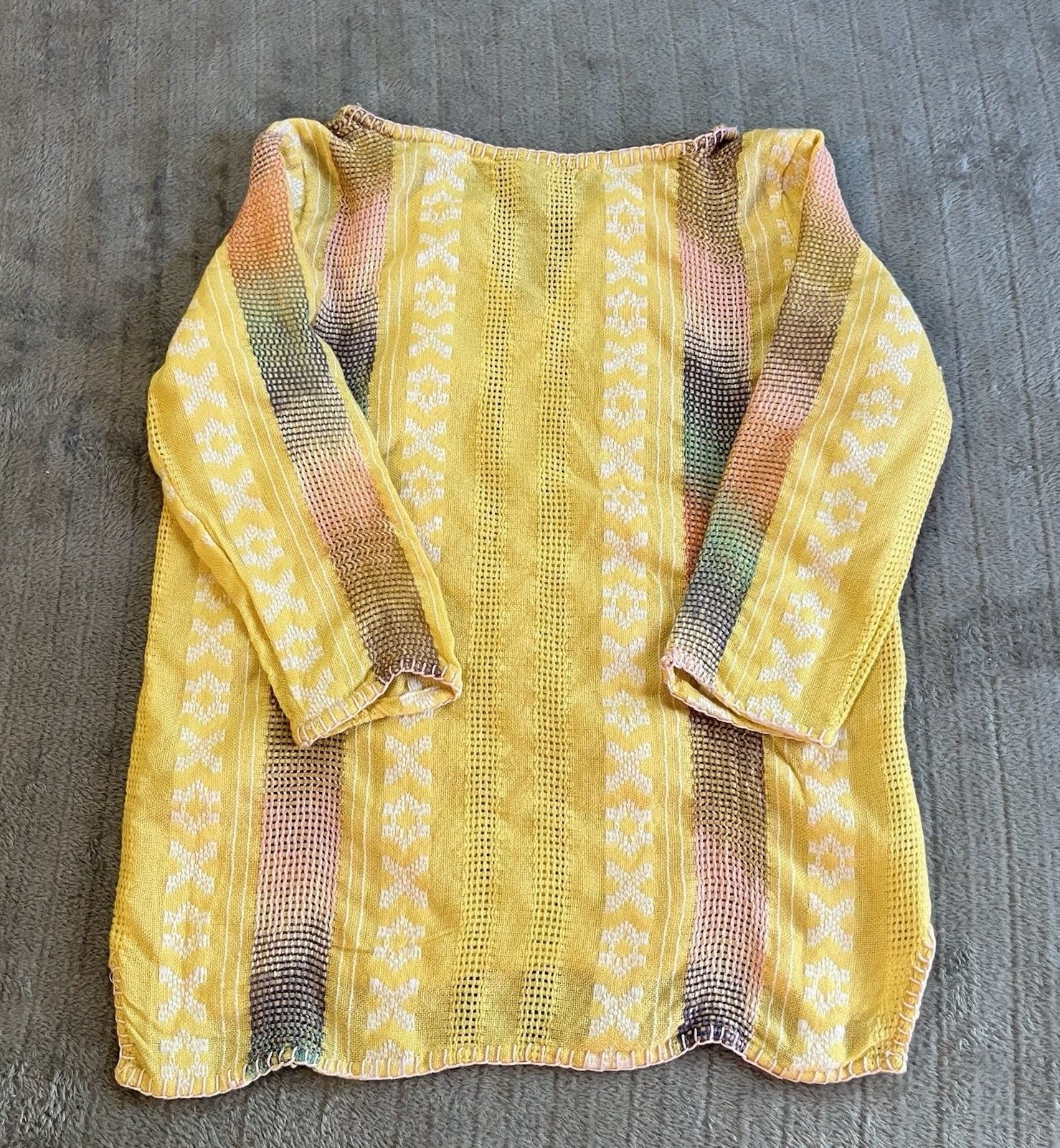 Women’s Angie Yellow Crochet Embroidered V-Neck Tunic Top 3/4 Sleeves Sz Large 7
