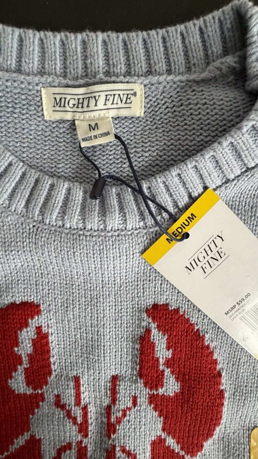 Mighty Fine Light Blue Lobster Graphic Crewneck Knit Sweater Size M 5