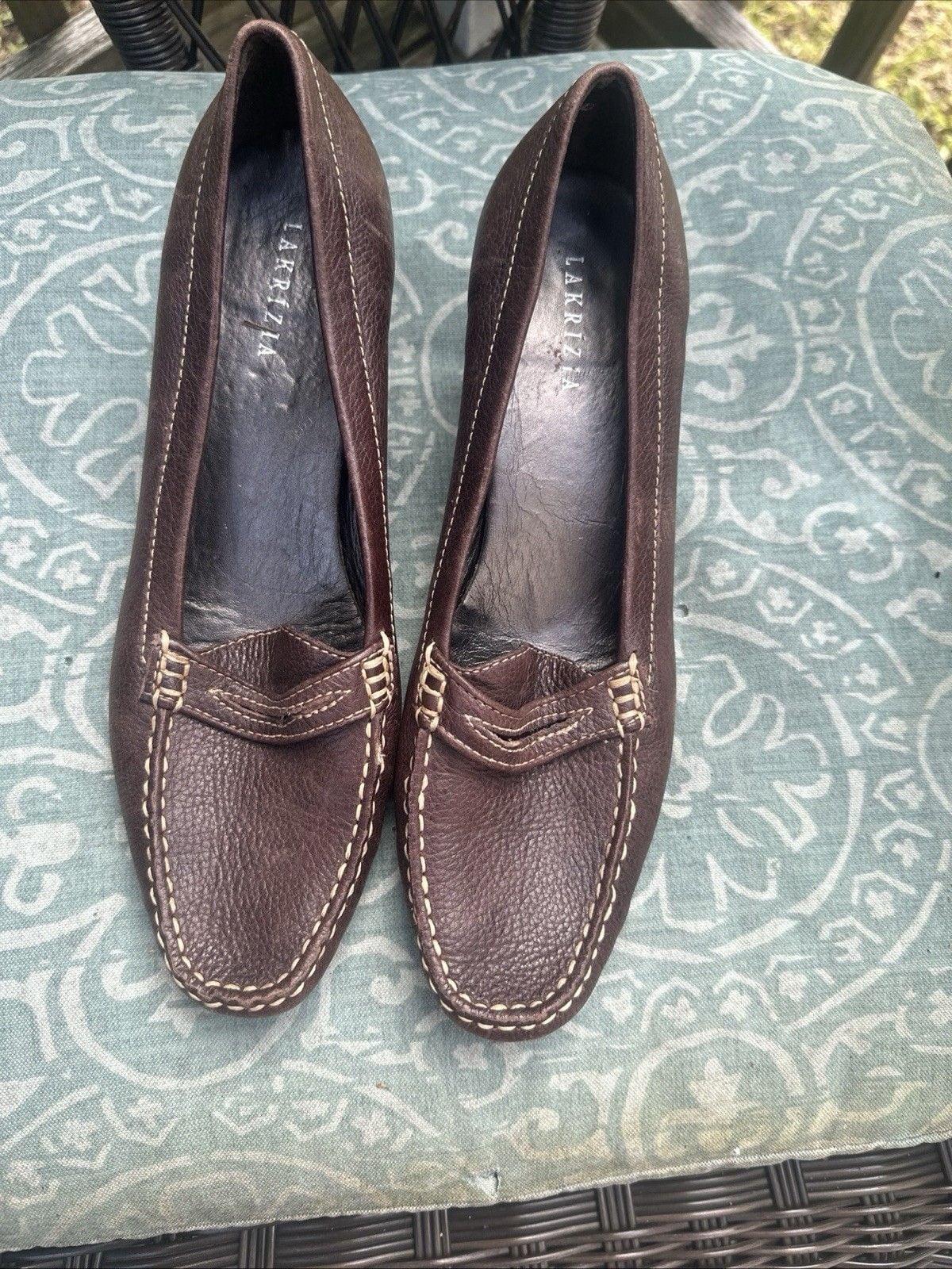 VINTAGE Lakrizia Women's Brown Leather Heels Square Toe EU 39 US 8.5 3