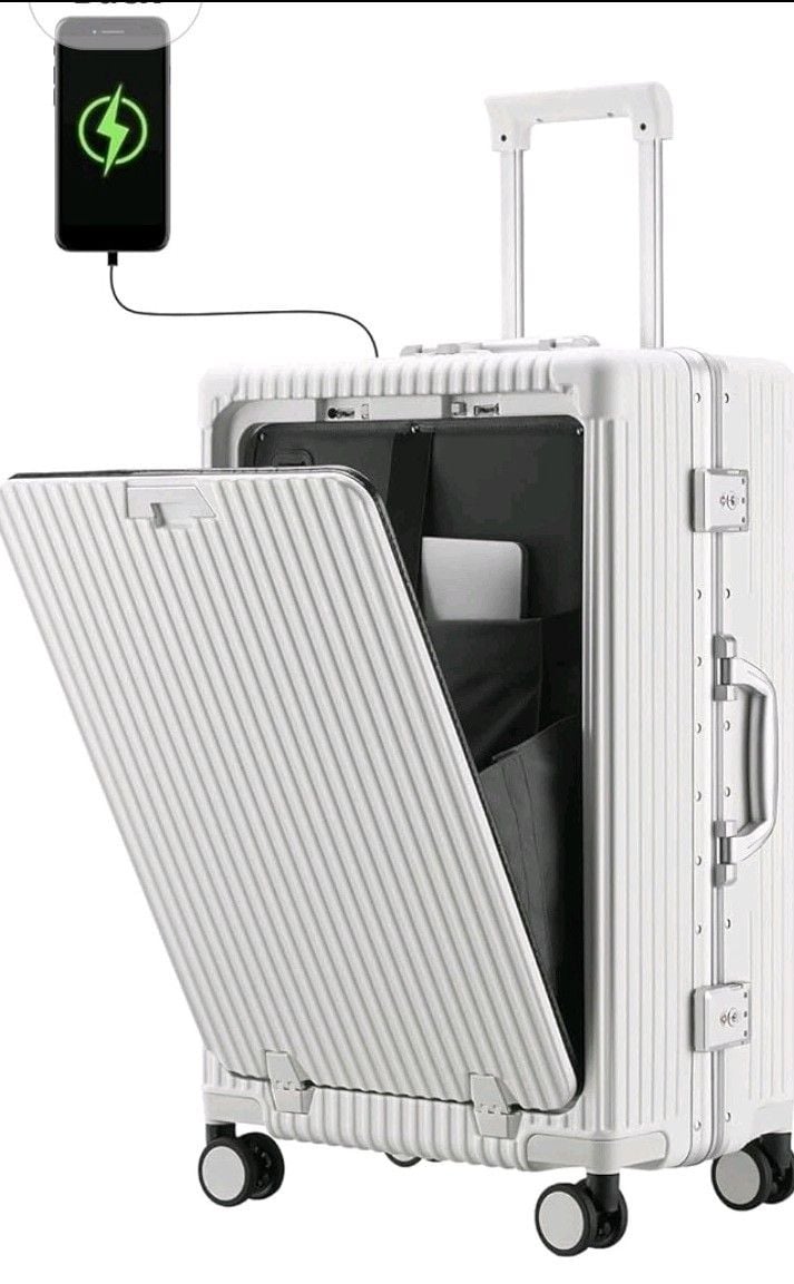 22" Aluminum Carry On Luggage Spinner Wheels TSA Lock USB Port Laptop Compartmen 1