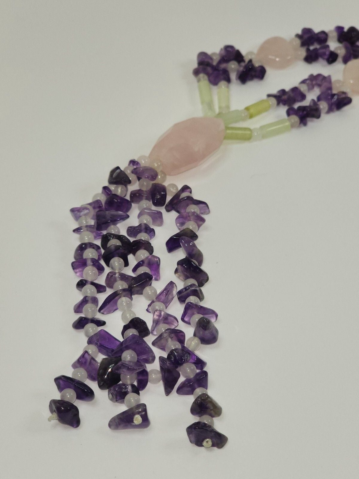 Jay King Desert Rose Trading Rose Quartz, Jadite, Amethyst Tassel Necklace 3