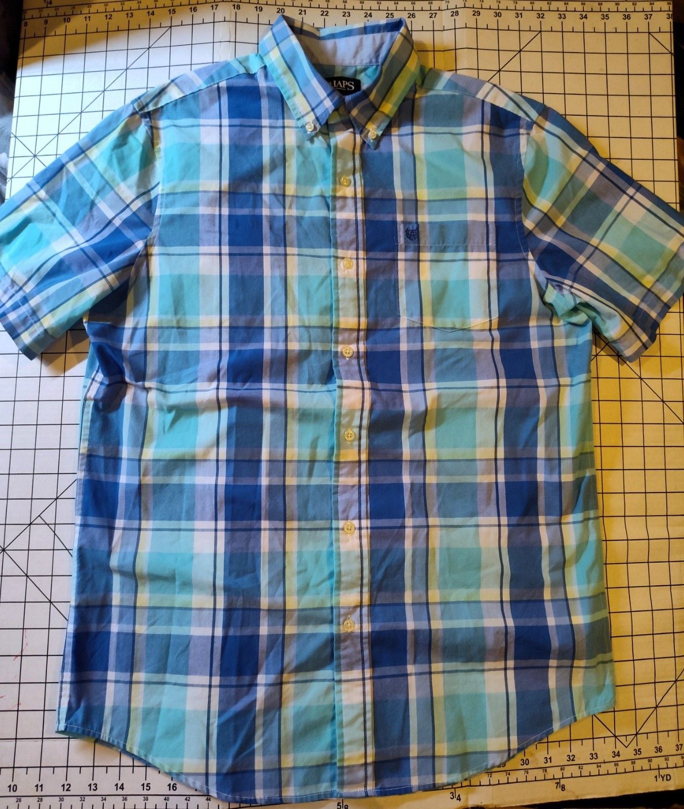 Chaps Men's Short Sleeve Easy Care Blue Button Down Shirt Size Medium 3