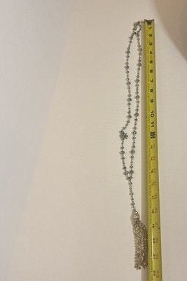 Long Silver Tone Beaded Tassel Necklace | Blue Gray Glass | Boho Costume Jewelry 3