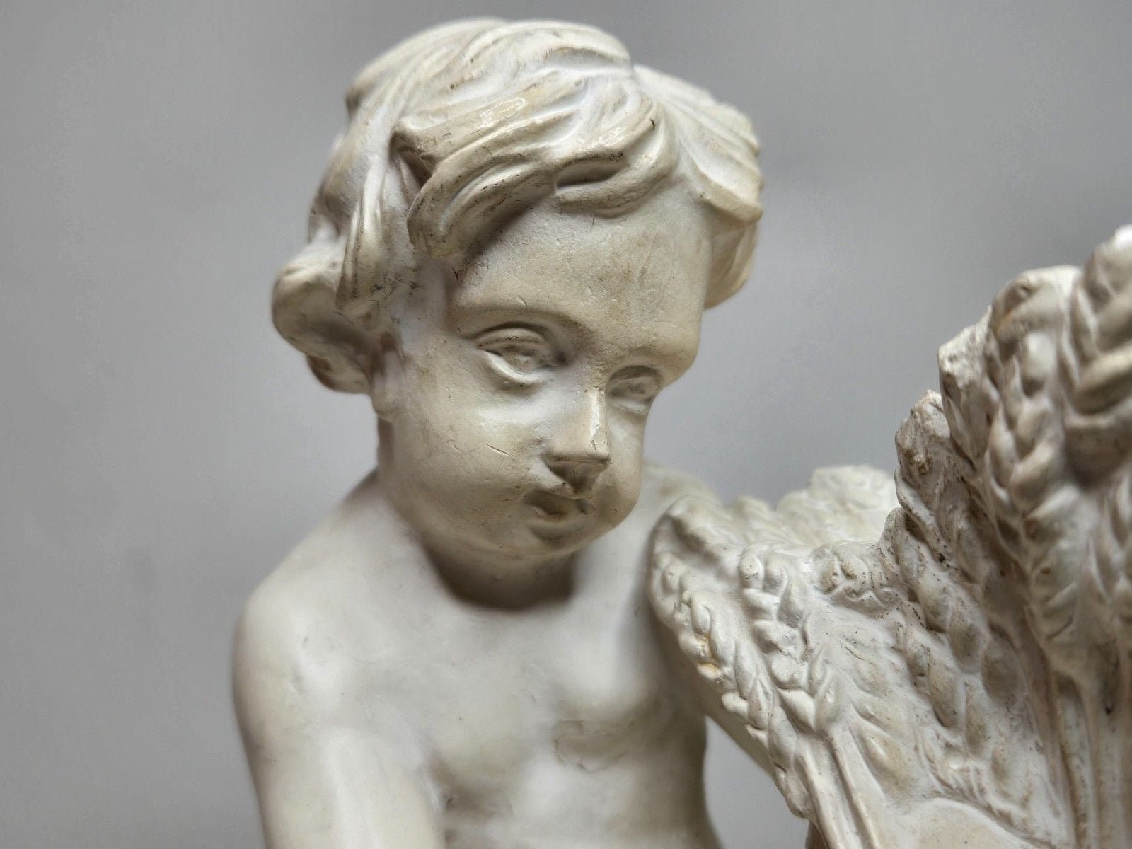 Vintage BORGHESE Niepolds ~ Chalk Putti Bookends ~ Cherubs Harvesting Wheat 13