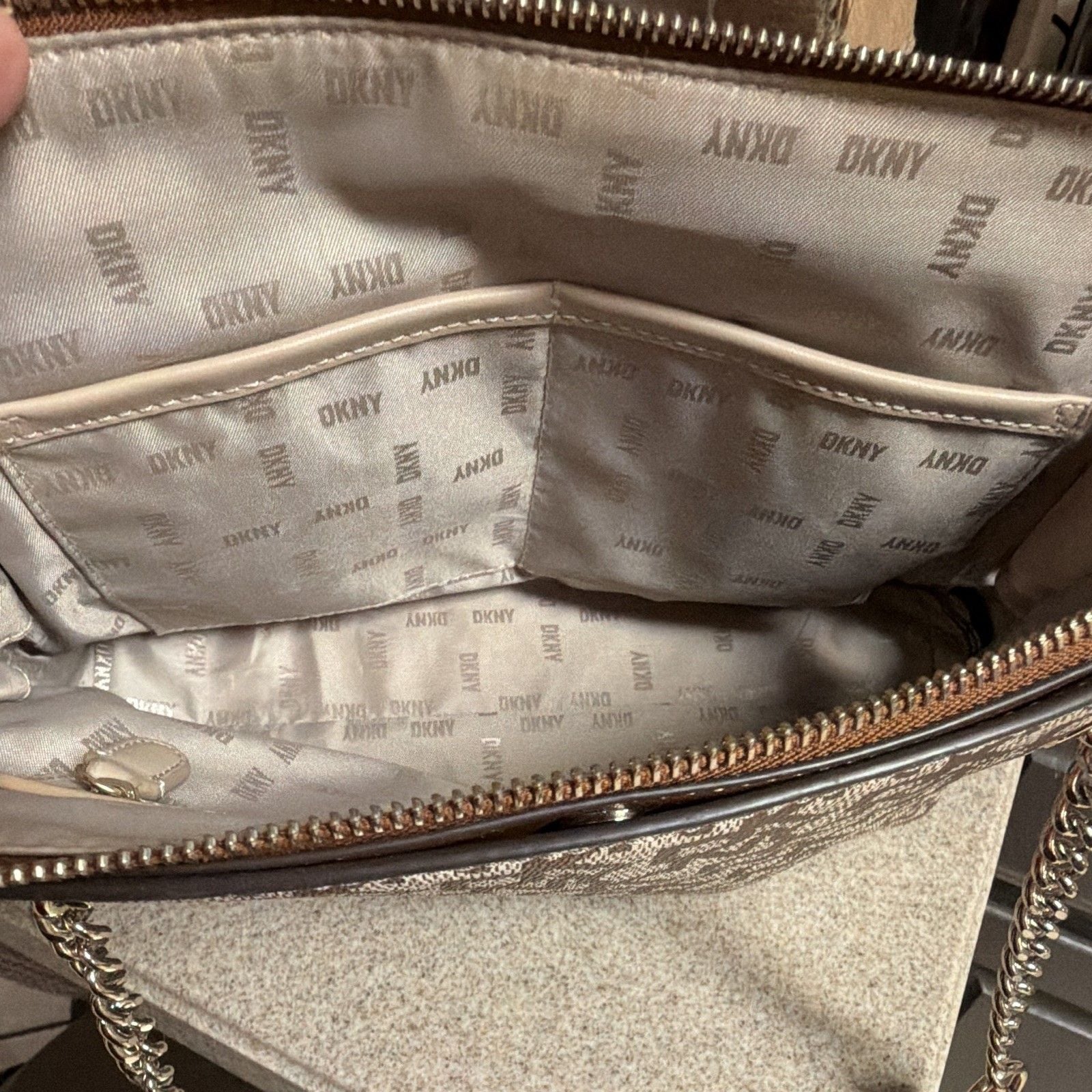 DKNY Bryant Park Medium Triple Compartment Top Zip Satchel - Chino/Caramel 8