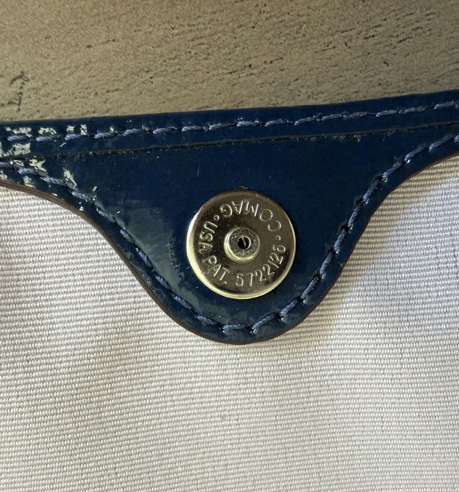 Coach Ashley F49415 Navy Patent Leather Large Flap Wristlet Pleated Gold Logo 7