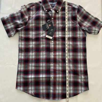 Chaps Men's Everyday Classics Short Sleeve Button-Down Plaid Shirt Size S 8