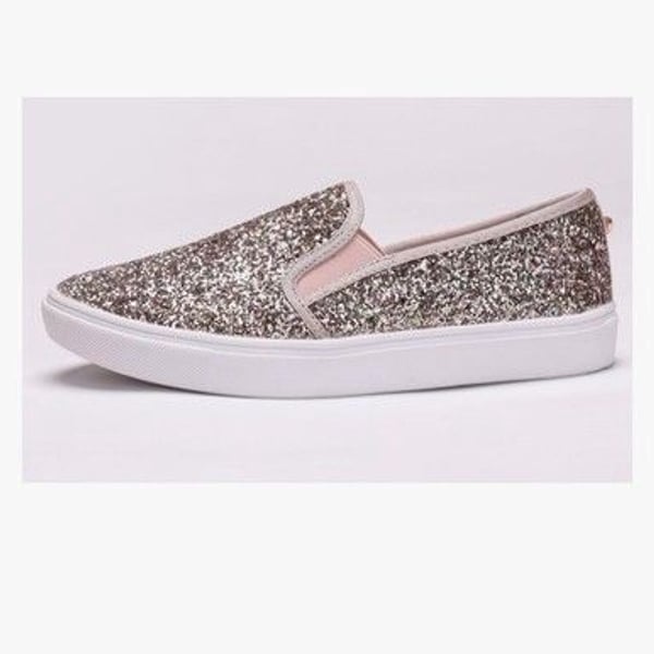 FEVERSOLE Women's Fashion Slip On Sneaker Casual Platform Loafers Pink Gold