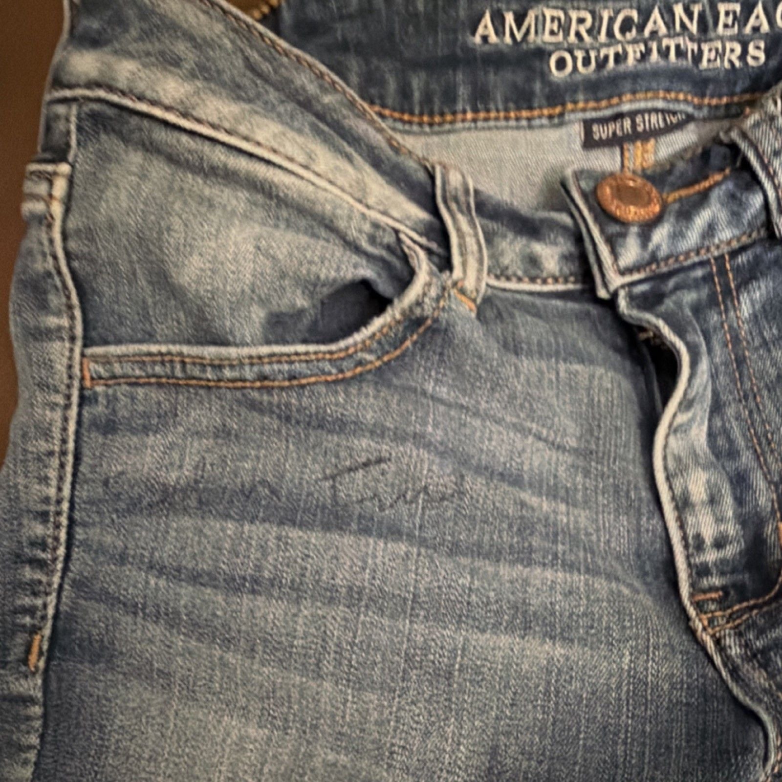 American Eagle Outfitters Women's Blue Distressed Patch Jegging Stretch Jeans 5