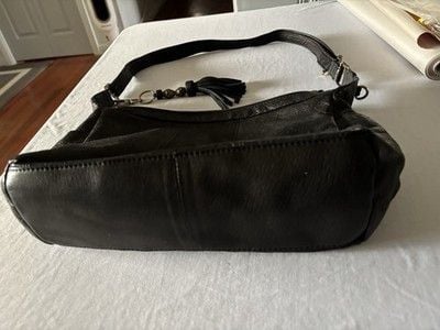 Great American leather works Black Embossed Floral Leather Shoulder bag Tassel 3